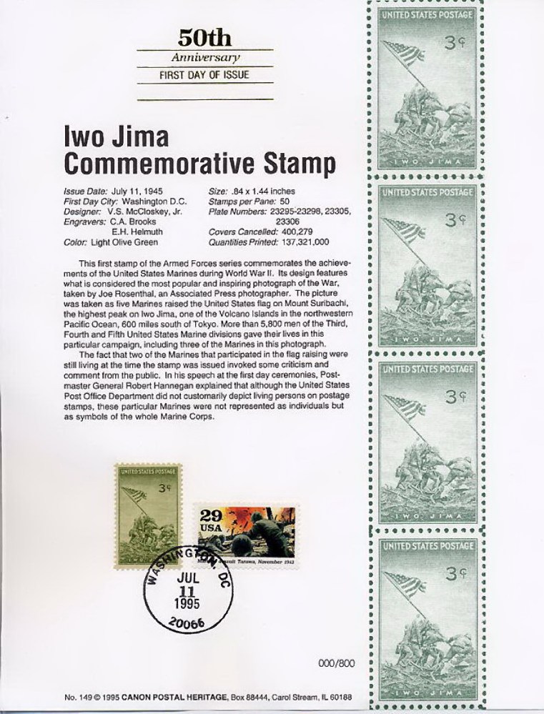 Canon Postal Heritage 50th Anniversary Iwo Jima Page